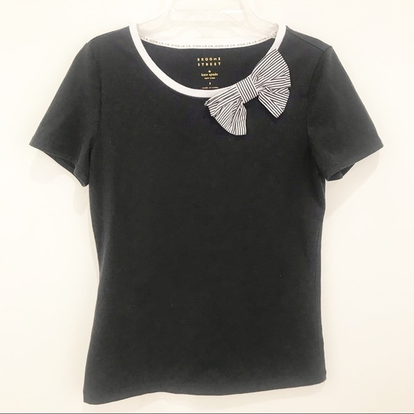 KATE SPADE Stylish Black Top w/Striped Bow on Collar Size Small - Picture 3 of 9
